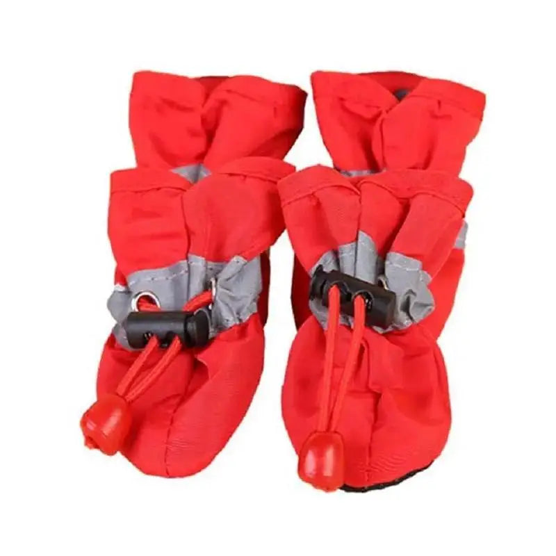 Red Color Waterproof Dog Boots Anti-Slip Warm Paw Protectors