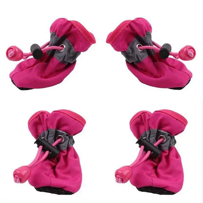 Rose red Color Waterproof Dog Boots Anti-Slip Warm Paw Protectors